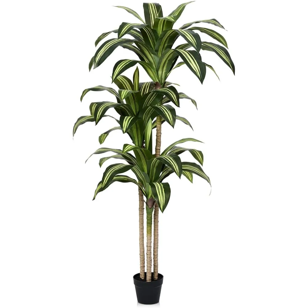 Artificial Dracaena Tree 5FT - Tall Faux Floor Plant with UV-Resistant,Artificial Plants with Lifelike Leaves,Potted Fake Trees for Home, Living Room,Indoor & Outdoor Decor,VN123(Yellow)