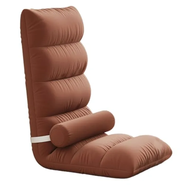 Generico Sedia a Sdraio da Interno con Seduta da Pavimento, Schienale Regolabile in 5 Posizioni, Divano Letto Pieghevole Rimovibile, nessun Montaggio richiesto per Soggiorno/dormitorio (Marrone)