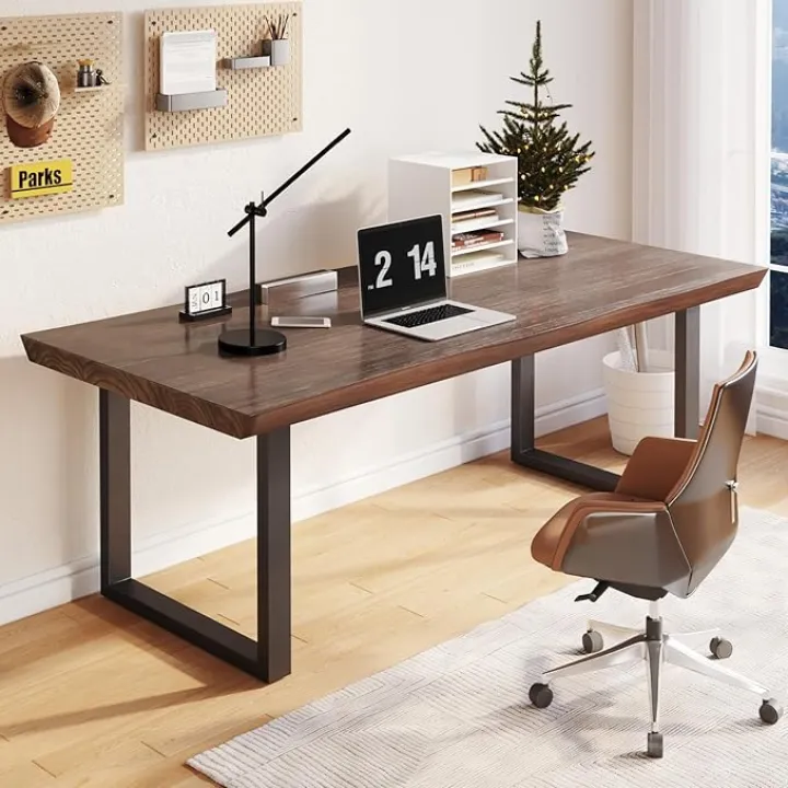 Solid Wood Computer Desk 55.1-inch Large Office Desk Home Simple Modern Long Desk Study Writing Desk Dining Table for Home Office