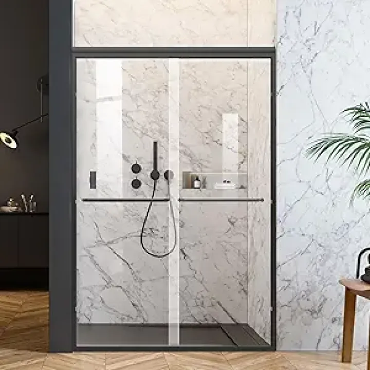 Shower Door 56-60 in. W x 72 in. H Semi-Frameless Double Sliding Glass Shower Door, 1/4" (6mm) Clear Tempered Glass, Bypass Shower Enclosure, Matte Black