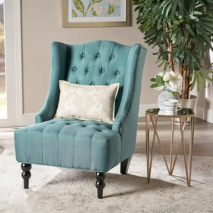 Modern Wingback Accent Chair, Upholstered Couch Sofas with High Back Thick Padded Cushioned Seats for Living Room, Victorian Style, Classic Teal
