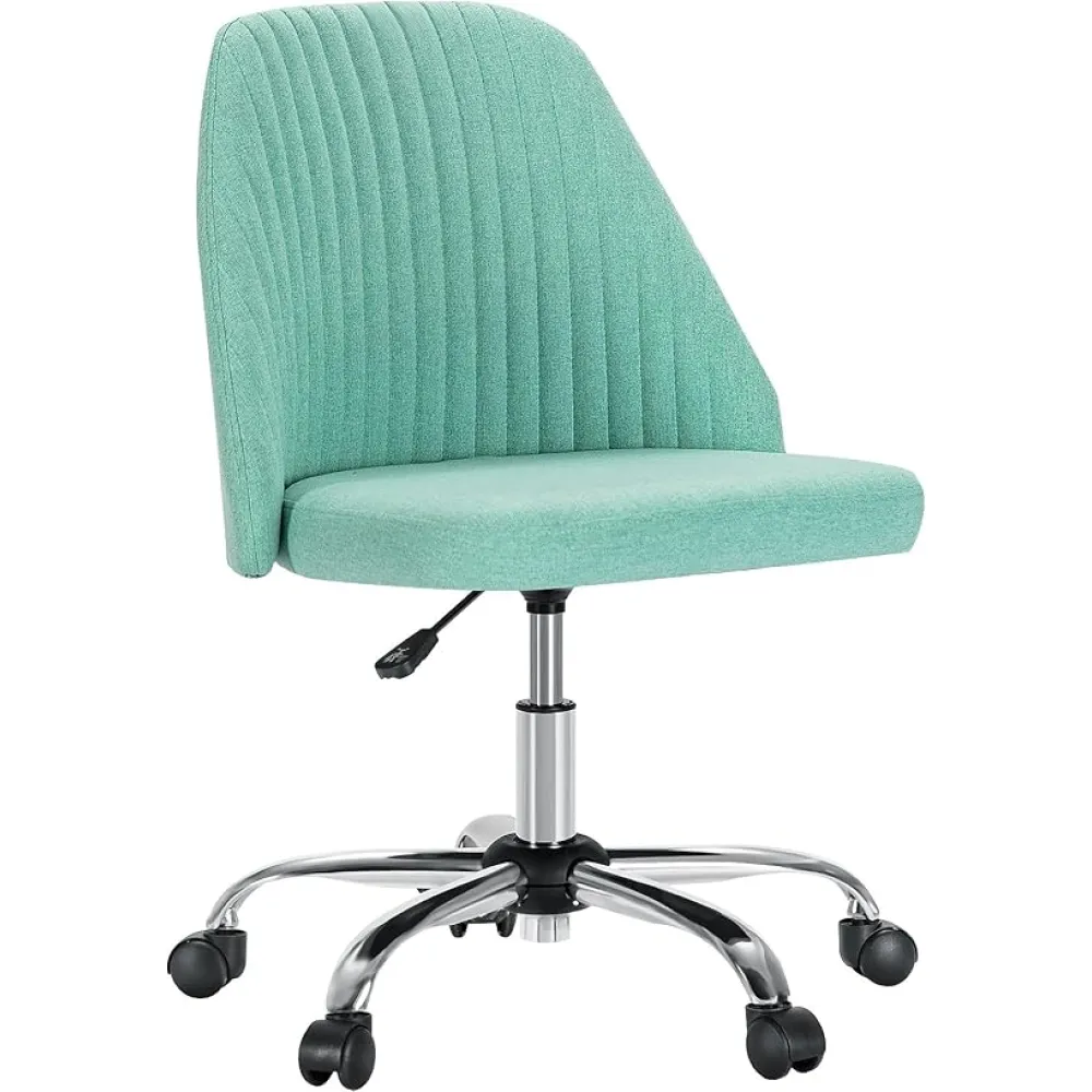 Home Office Desk Chair, Modern Fabric Rolling Swivel Task Chairs with Wheels and Backrest, Armless Office Chair for Home, Bedrooms, Office, Green