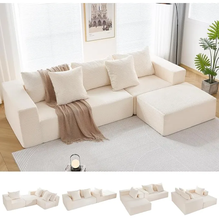 INGEROOM 108" Cloud Sectional Couch with L-Shape Chaise, Modular Sofa Memory Foam, Boneless Sofa with Movable Ottoman, Upholstered Couches for Living Room Bedroom, No Assembly Required, Beige