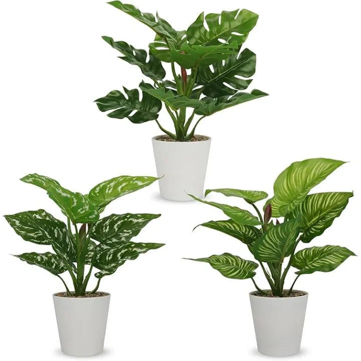 3 Pcs Small Fake Plants Artificial Potted Plant Indoor Faux Tropical Plant for Home Office Table Shelf Desktop Décor (11.8 Inch)