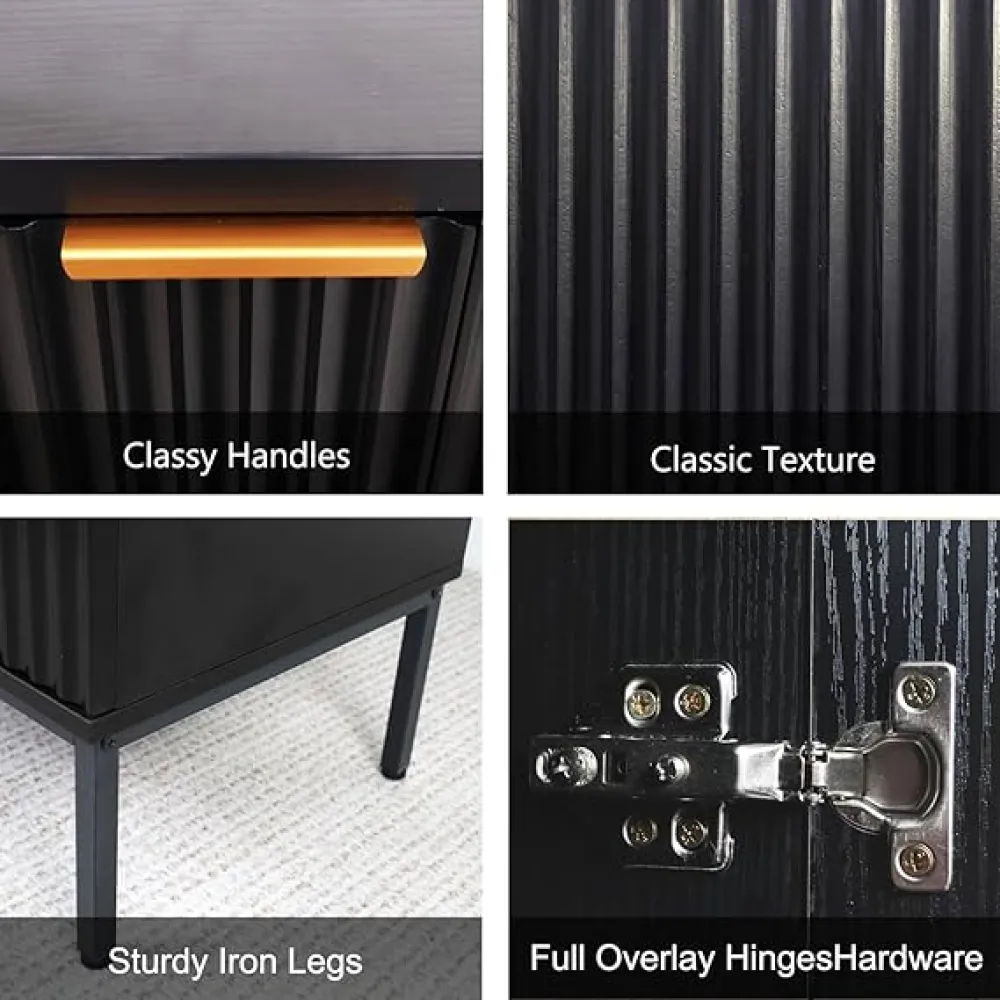 Fluted Sideboard, Buffet Cabinet with Storage, Wooden with Doors and Shelves, Accent Console Cabinet for Living Dining Room, Entryway (Two Doors-1 PC, Ash Wood)