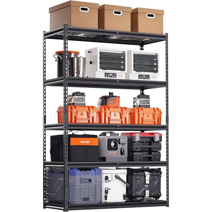 VEVOR Storage Shelves, 3000 lbs, 5 Tier Heavy Duty Garage Shelving, 20" D x 48" W x 72" H Adjustable Metal Shelves for Industrial Shelving Unit Utility Shelf, for Kitchen, Warehouse, Basement, Black