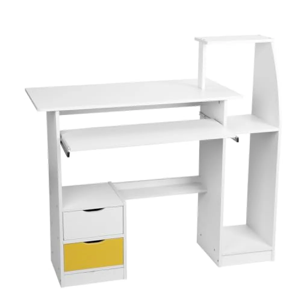 sxvbdway Computer Desk with 2 Drawers and 3 Hutch Shelves, Home Office Desk with Wide Desktop and Keyboard Drawer, Wood Executive Desk Study Writing Desk for Bedroom PC Desk for Bedroom White
