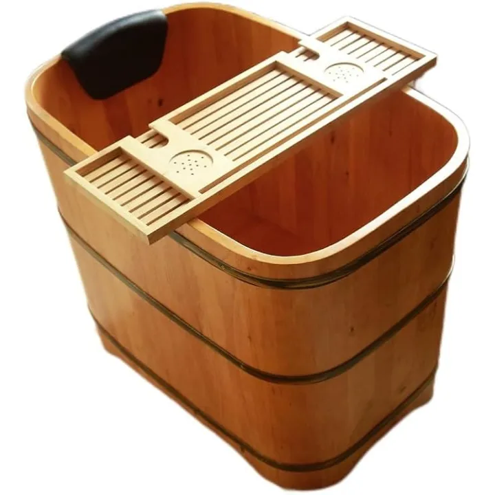 Boutique cypress wood barrel bath barrel bath barrel adult small apartment solid wood bath tub adult bath tub household whole body (Log color, 130cm*58cm*62cm(L*W*H)))