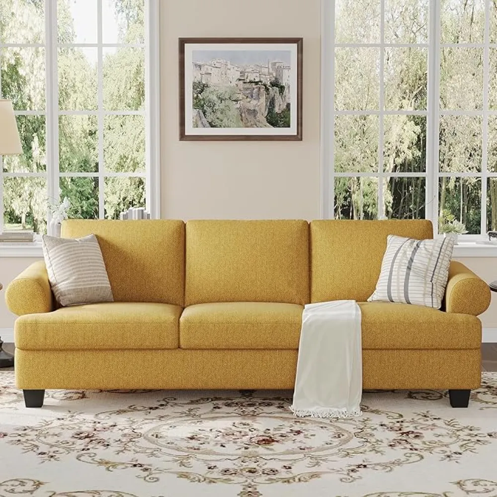 91 Inch Lawson Sofa with Extra Deep Seats Oversize, Mid-Century 3-Seat Sofa Couch, for Living Room, Apartment, Lounge, Yellow