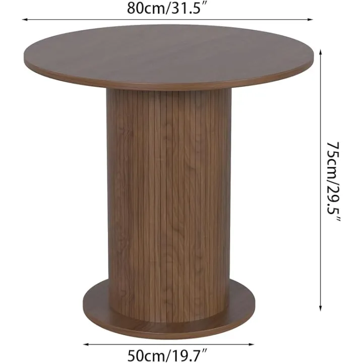 31.5 inch Round Dining Table for 2, Modern Farmhouse Kitchen Table, Small Circle Dining Tables with Wood Strip Base for Kitchen Living Room (Walnut)