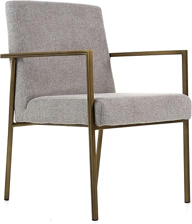 Verham Collection Modern Fabric Upholstered Dining Chair with Antique Brass Legs, Light Grey