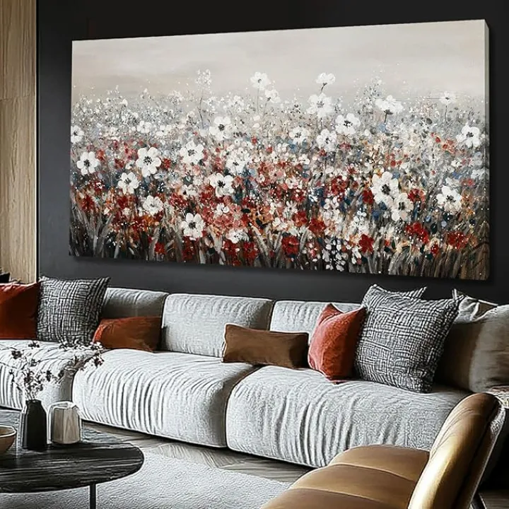 NBAODAN Wildflowers Wall Decor Bedroom White Floral Artwork Landscape Wall Pictures for Home 29"x 58" Large Canvas Wall Art for Living Room Ready to Hang