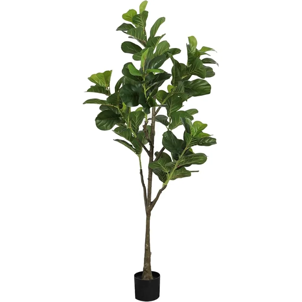 6.23ft Ficus Artificial Fiddle Leaf Tree, Lifelike Faux Lyrata Trees, Green Lush Fake Fig Tree Floor Tall Plants for Office Home Living Room Indoor Outdoor Modern Decor, Perfect Housewarming Gift