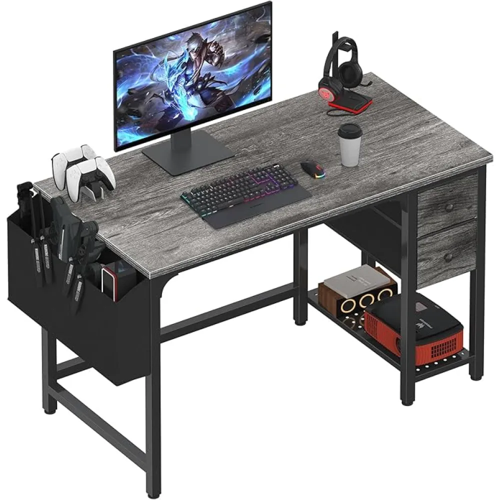 Lufeiya Computer Desk with Fabric Drawers, 40 Inch Gaming Desk for Small Space Home Office, Modern Simple Study Writing Table PC Desks for Bedroom, Gray