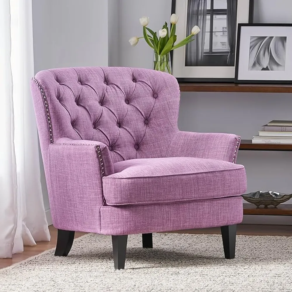 Merax Modern Accent Chair, Upholstered Living Room Armchair, Comfy Reading Chair, Mid Century Chair for Living Room Bedroom, Light Purple