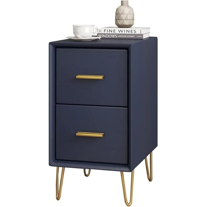 Bedside Table Pine Drawers Mini Leather Locker with Metal feet Bedroom Side Table 25/30cm(Size:25x40x49cm,Color:Blue) Decoration