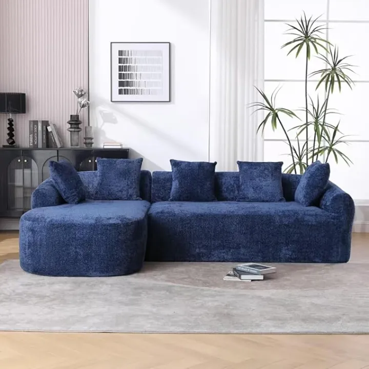 99'' Boucle Sofa L-Shaped Modular Sectional Couch with Chaise Lounge Modern Upholstered Deep Seat Cloud Sofa Couch 3-Seat Comfy Couches for Living Room Bedroom Office Apartment (Blue)