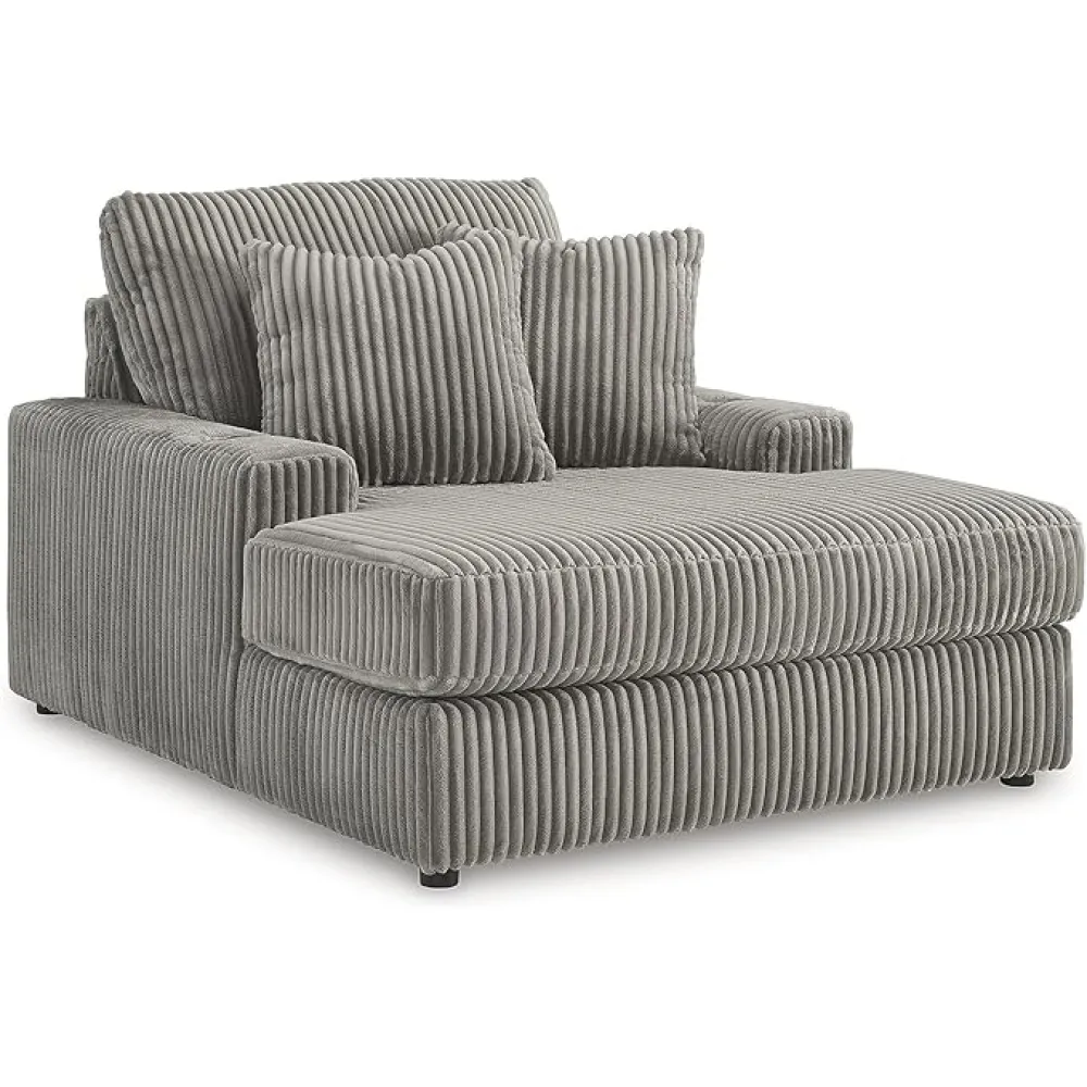 Signature Design by Ashley Lindyn Contemporary Chaise with USB Charging Ports, 2 Cup Holders and Throw Pillows, Gray