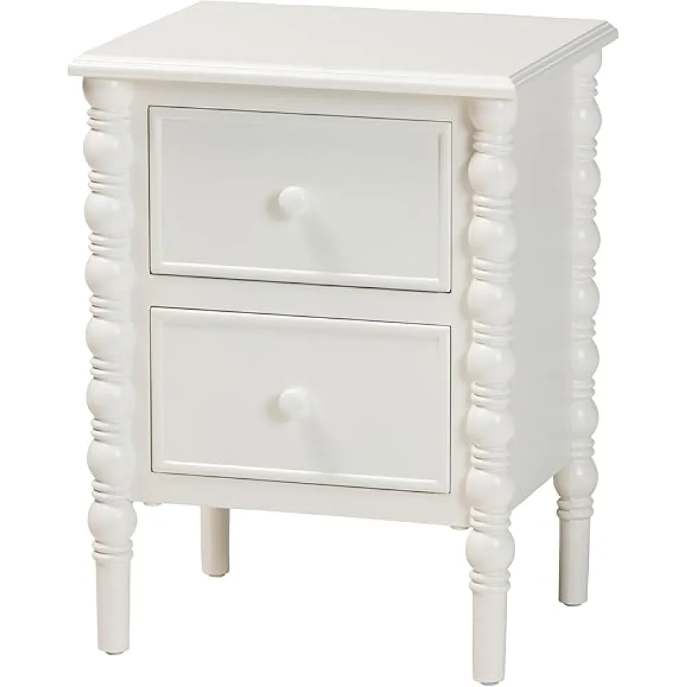 Baxton Studio Malinda Classic White Wood 2-Drawer End Table with Spindle Legs