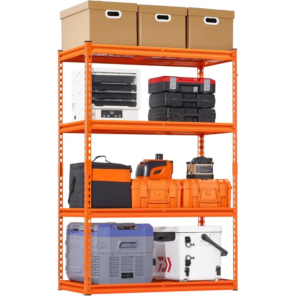 VEVOR Storage Shelves, 2400 lbs, 4 Tier Heavy Duty Garage Shelving, 20" D x 40" W x 60" H Adjustable Metal Shelves for Industrial Shelving Unit Utility Shelf, for Kitchen, Warehouse, Basement, Orange