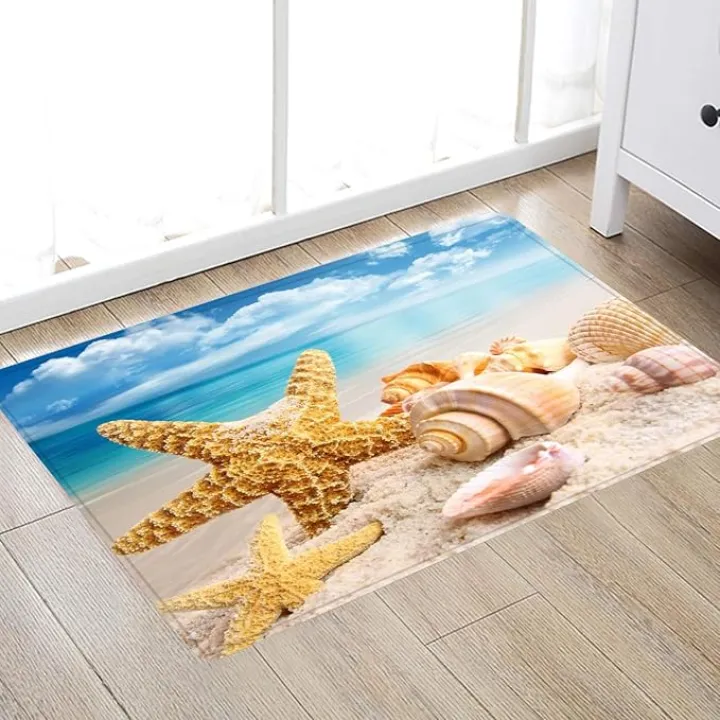 Absorbent Non-Slip Floor MATS in The Bathroom and Kitchen, Bright and Durable Flannel 3D-Printed Carpet in The Living Room, and 24x16 inches of Conch Beach-Themed Upholstery Carpet
