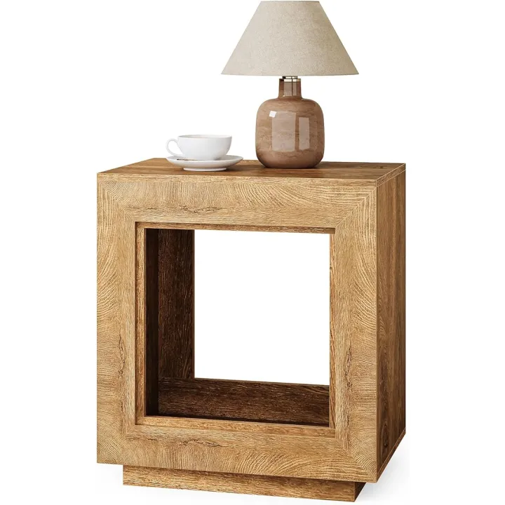 LITTLE TREE End Table, Wooden Square Side Table, Farmhouse Sofa Side Tables for Living Room, 2-Tier Bedside Table for Bedroom, Chair Side Table for Small Spaces, Oak