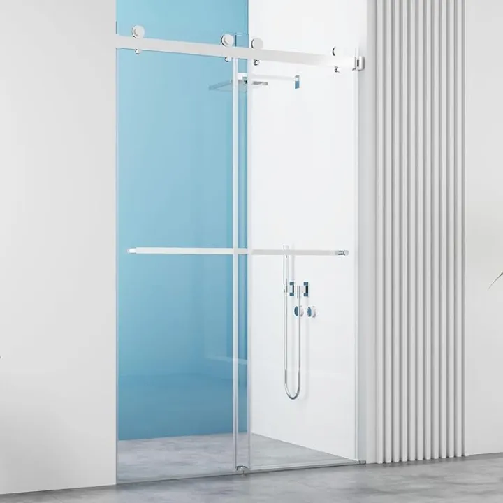 46-48" W x 76" H Frameless Double Sliding Shower Door, Frameless Shower Door, Shower Glass Door with 5/16" (8mm) Clear SGCC Tempered Glass, A01 (48"x76" Chrome)