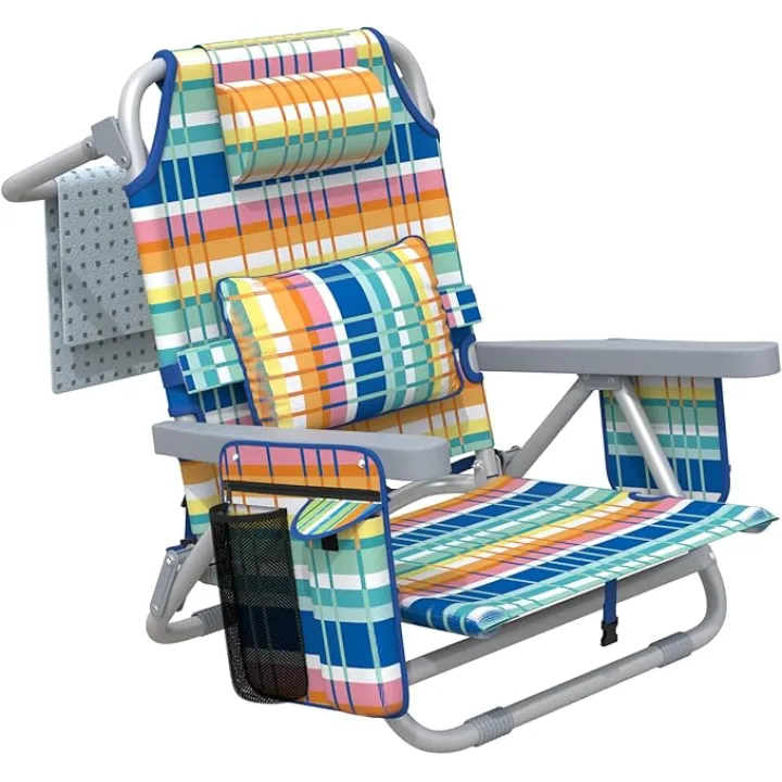 ZENPETIO Beach Chair, Camping Chair for Adults, Reclining Backpack Chair for Pool, Beach, Camping, Outdoors