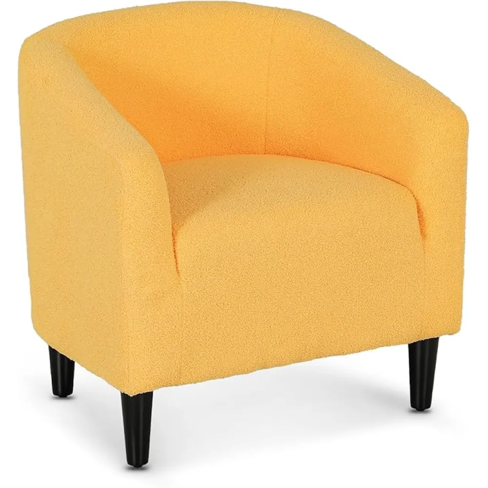 Modern Accent Chair, Upholstered Barrel Armchair, Single Sofa Lounge Chair with Wood Legs, Comfortable Lounge Chair for Living Room, Bedroom, Office, Small Spaces, Light Orange