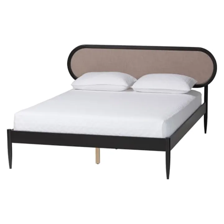 Baxton Studio Shirin Upholstered Platform Bed, Queen, Beige/Black