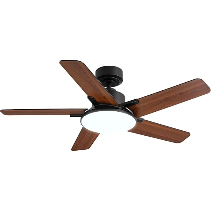44 Inch Ceiling Fans with Lights, Modern Ceiling Fan with Dimmable LED, 6 Speeds, Timer, Quiet Reversible DC Motor, Black Ceiling Fan for Bedroom, Living Room and Kitchen