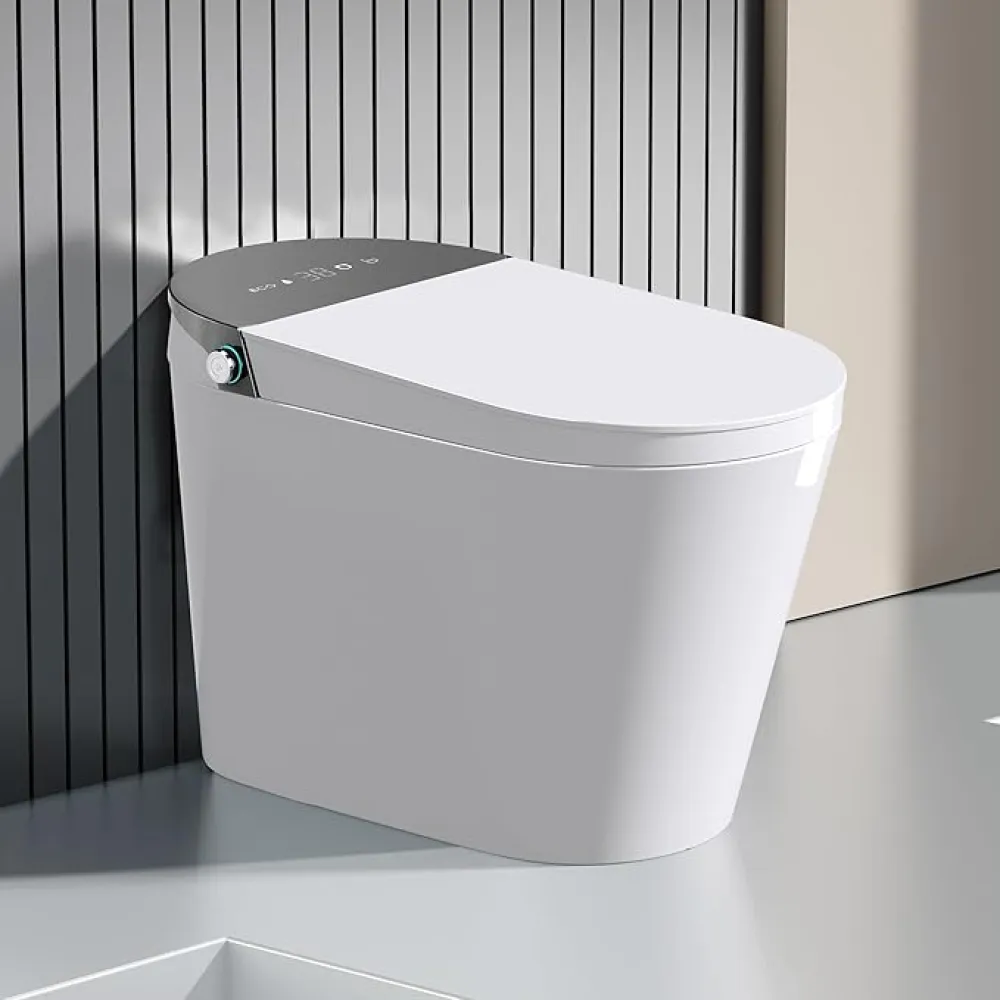 Smart Toilet, One Piece Bidet Toilet for Bathrooms, Toilets with Warm Water Sprayer & Dryer, Foot Sensor Operation, Heated Bidet Seat, Tankless Toilets with Fahrenheit LED Display