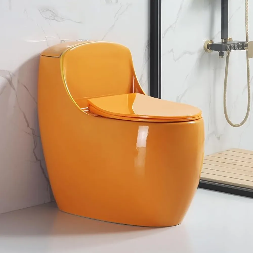 SUPERFLO One Piece Toilet with Egg Toilet Bowl & 1.6 GPF Siphon Flush, Rough in 12 Inch Small Toilets for Small Bathroom - Modern Toilet Saving Space (Orange)