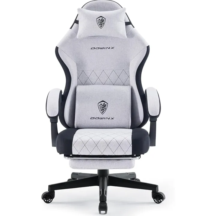 Dowinx Gaming Chair Fabric with Pocket Spring Cushion, High Back Ergonomic Computer Chair with Footrest for Adults, Massage Lumbar Support Swivel Game Chair for Office Gaming 300LBS, Black and Gray