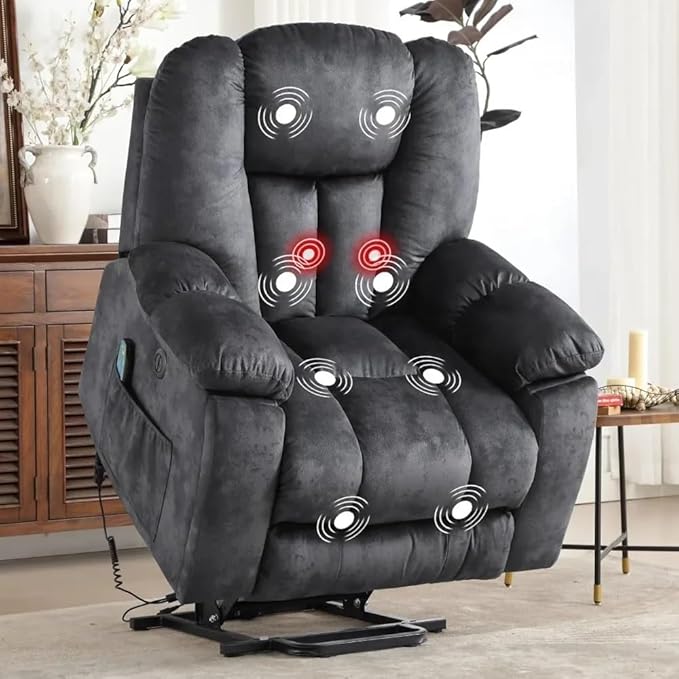 Oversized Fabric Electric Power Lift Recliner Chair for Elderly, Leisure Home Theater Seating Sofa, Living Room Recliner Sofas with Massage and Heated
