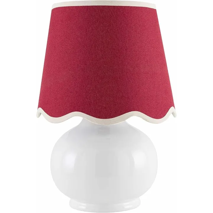 Theisseil Boho Ceramic Bedside Table Lamp for Bedroom Nightstand and Living Room - Shade Cotton - White, Red, Burgundy - 13" H