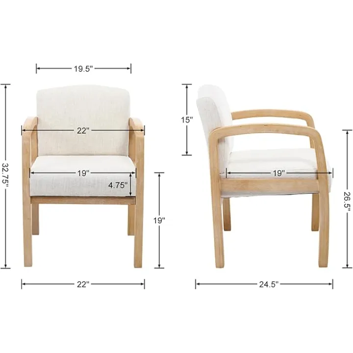 Farmhouse Dining Chairs Set of 2 Linen Fabric Kitchen & Dining Room Chairs Upholstered Accent Chair Armchair for Dining Room Living Room Restaurant, Beige