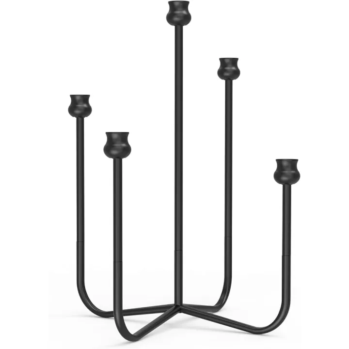 16-inch Iron Candlestick Holders, Black 5-Arm Taper Candle Holder, Vintage Modern Decorative Candle Stick Holders for Weddings, Parties, Thanksgiving & Halloween