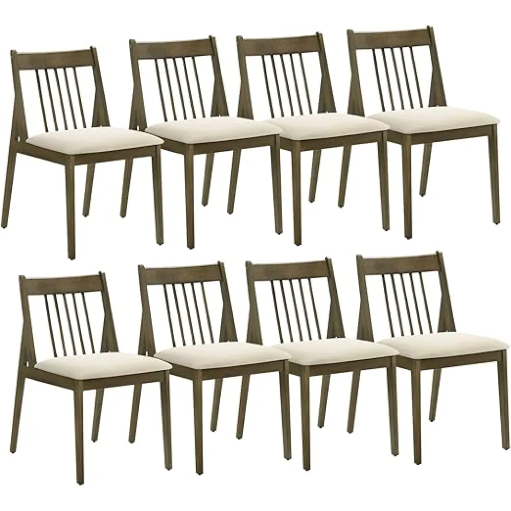 Kmax Upholstered Dining Chairs Farmhouse Vintage Kitchen Chair Rustic Brown Wooden Chairs with Slat Back for Restaurant Dining Room, 8 PCS