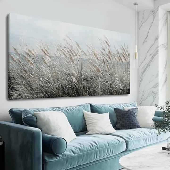 GAIDUOMAI Nature Wall Art Decor Vintage Reed Grass Painting Canvas Plant Pictures Sea Artwork for Bedroom Dining Room 24x48 Inch Living Room Poster
