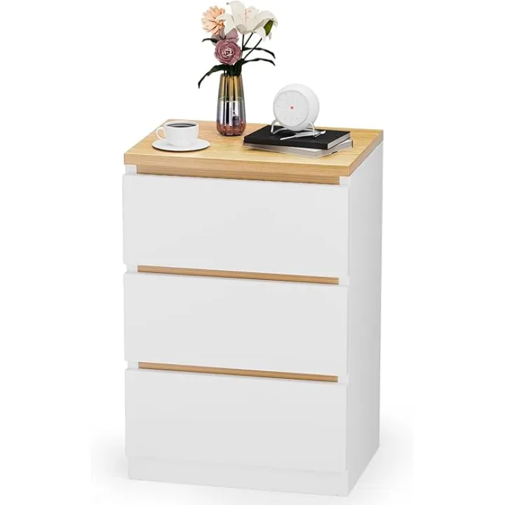 Night Stand,3 Dresser for Bedroom,Nightstand with Drawers,Bed Side Tables Bedroom,Small Bedside Table for Kid's Room, End Table with Wooden Top, Mini Dressers for Bedroom, Closet, Entryway, D