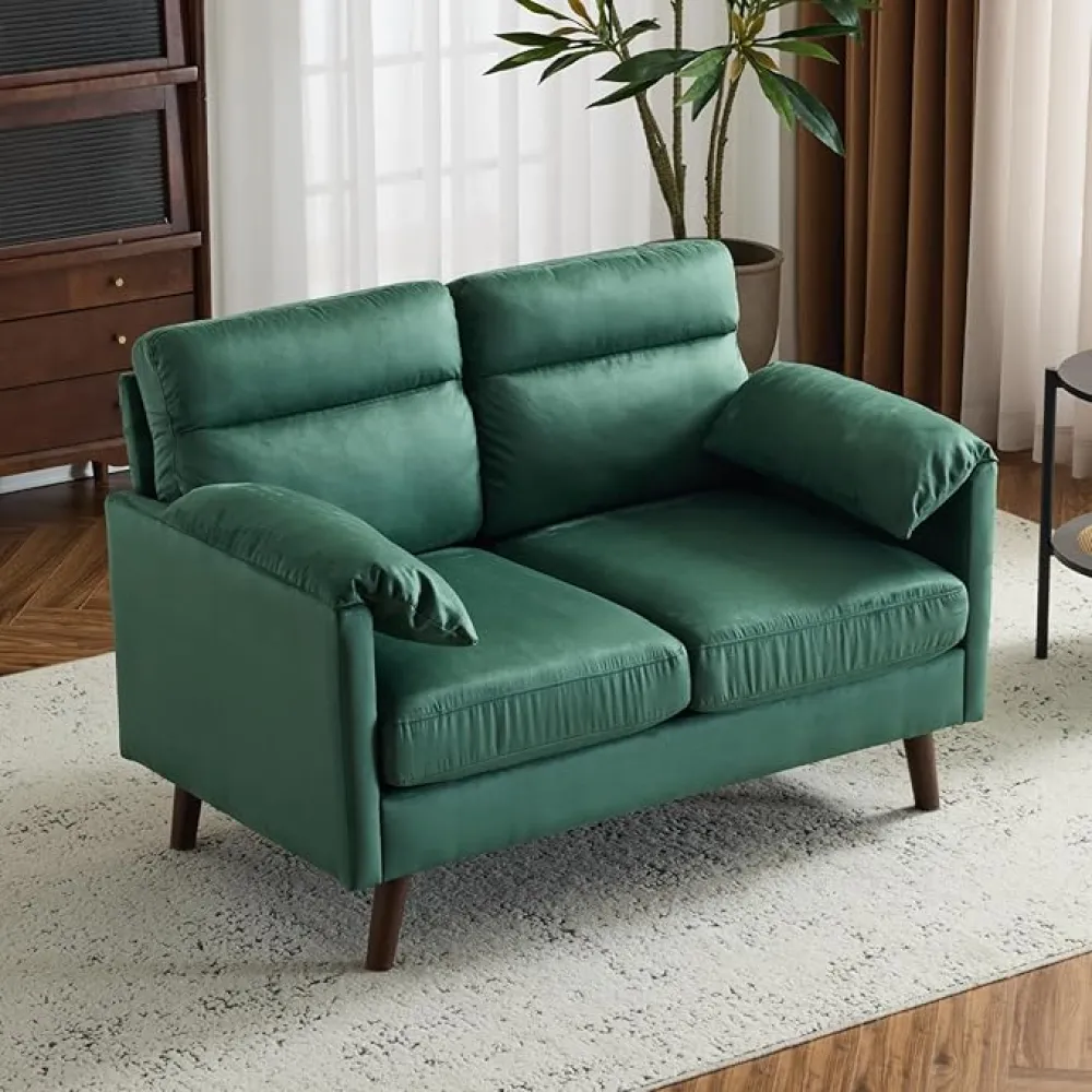 Karl home Mini Loveseat Sofa Couch, 48.8" Small Loveseat with Suede Nap Upholstery for Living Room, Comfy Seating Love Seat for Small Space, Apartment, Home Office, Green