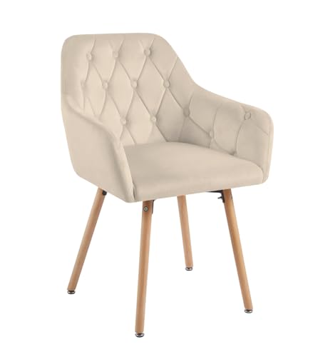 Tata Home Poltrona Sedia da Salotto in Velluto Poltroncina da Camera Imbottita Relax con Gambe in Legno e Braccioli Alti Colore Beige Mod. Velvet Sponge