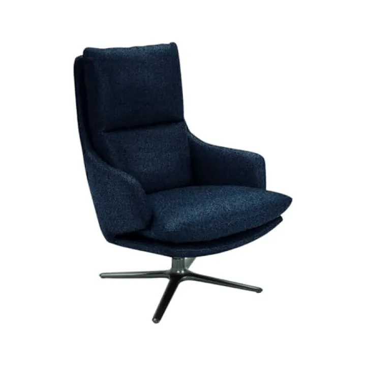 KONTE.DESIGN Poltrona girevole NEW ARLEY in tessuto blu notte e base in metallo