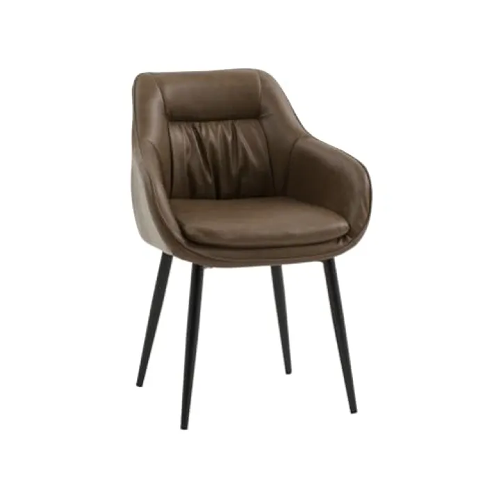 KONTE.DESIGN Set di 2 poltroncine HAMMERSMITH in similpelle marrone e gambe in metallo nero, con braccioli