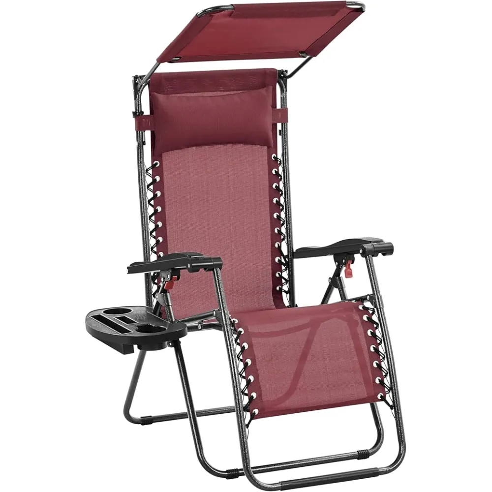 Yaheetech Outdoor Zero Gravity Chair Foldable Recliner Adjustable Patio Lounge w/Canopy Shade, Side Cup Holder Tray, Carry Strap for Garden Beach Lawn Deck Burgundy/1
