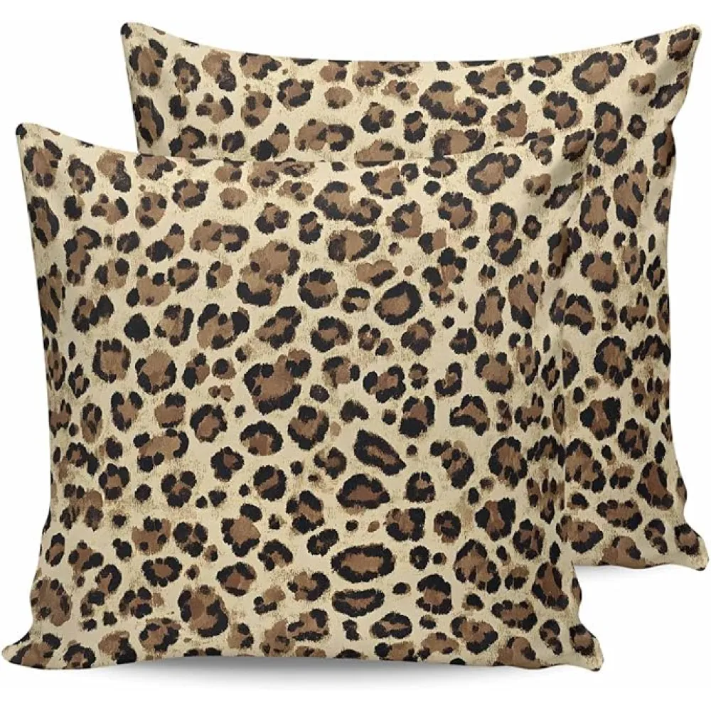 Outdoor Waterproof Pillow Covers Leopard Print Decorative Throw Pillow Protectors, African Animal Skin Texture Pillowcase Cushion Cases for Patio Sofa Garden Couch,20x20IN,Pack of 2