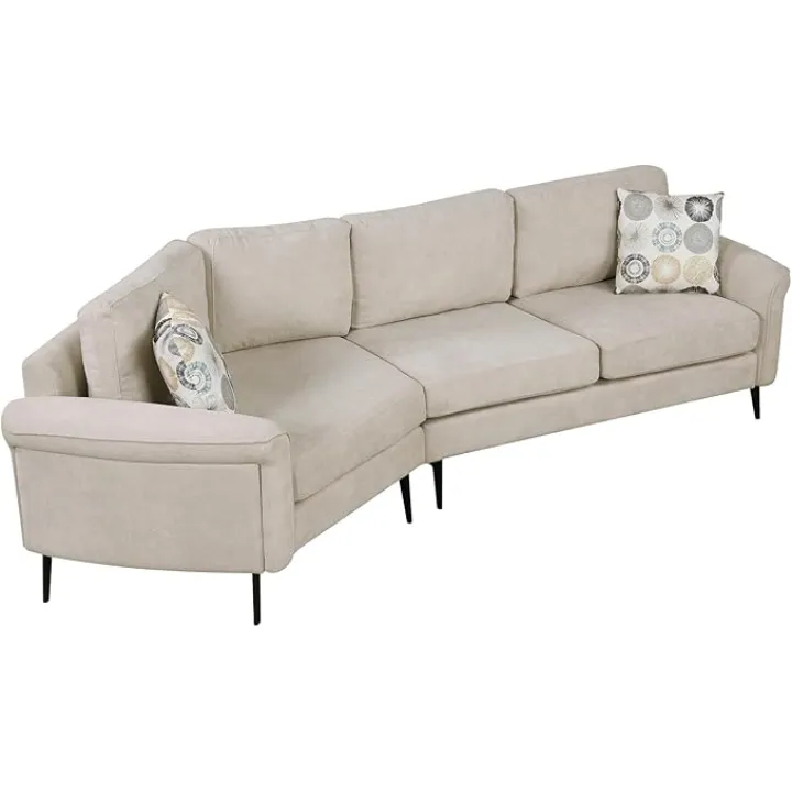 Ball & Cast 111" Upholstered 3-Seater Curved Sofa Couch with Two Printed Pillows and Ergonomic Armrests,Comfy Couches w/Sleek Metal Legs, Removable Patterned Pillows,for Living Room,Beige