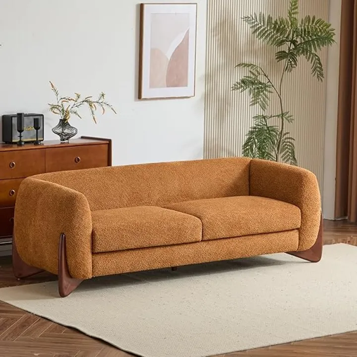 Christopher Knight Home Almab 82 Inches Sofa Couch, Cozy Boucle Upholstered 3-Seater Sofa, Wood Frame Couch, Comfy Couches for Living Room and Office, Modern Sofa, Caramel Brown