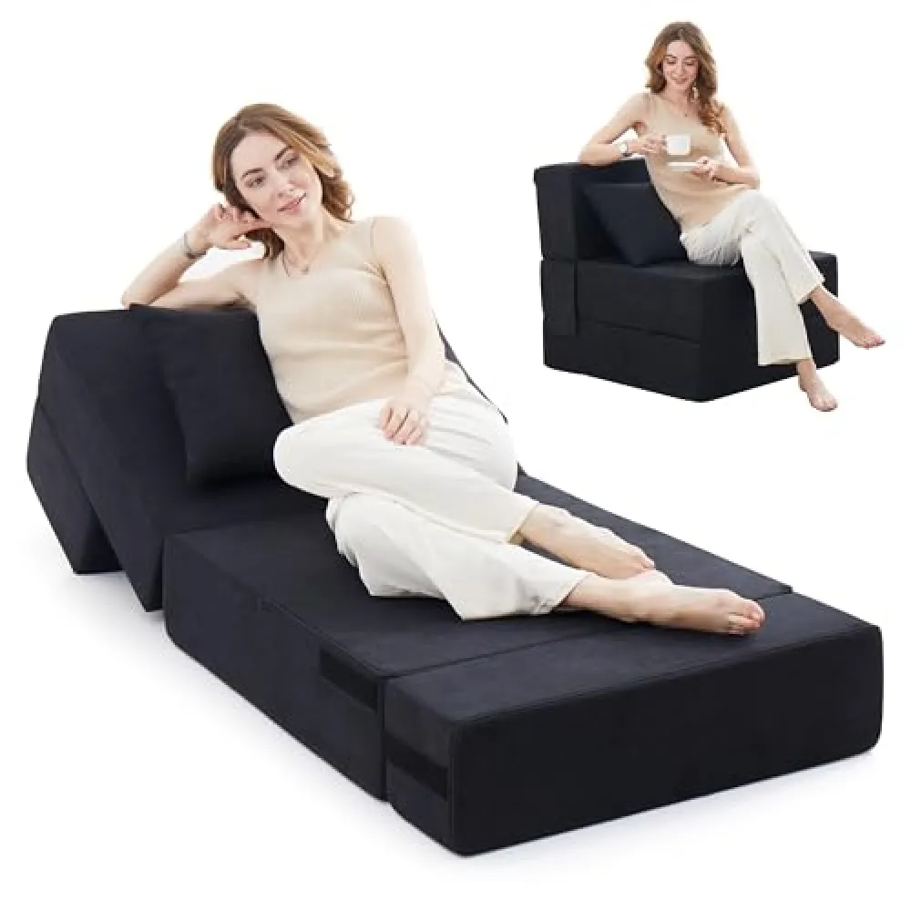 Jamdok Divano letto pieghevole convertibile 6 in 1, 20 cm di spessore, per soggiorno, sedia singola, materasso per gli ospiti con cuscino, divano pieghevole per dormire, auto, tenda, viaggi, grigio